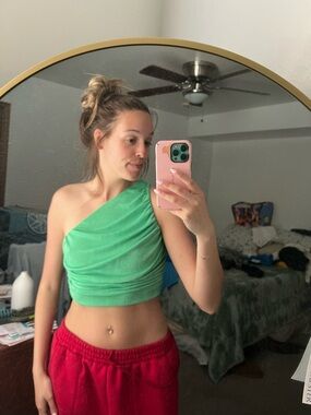 SHEIN One-Shoulder Green Ruched Crop Top